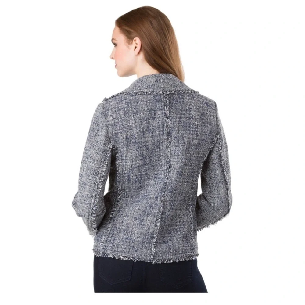 MICHAEL KORS Open-Front Frayed Trim Tweed Jacket grey size 12P suit separate
